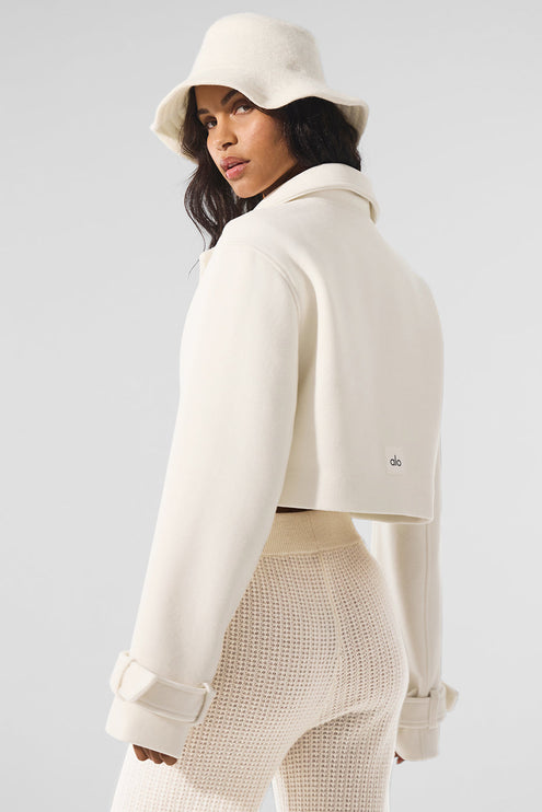 alo Women's Wool Cropped Metro Trench - Ivory