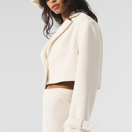 alo Women's Wool Cropped Metro Trench - Ivory