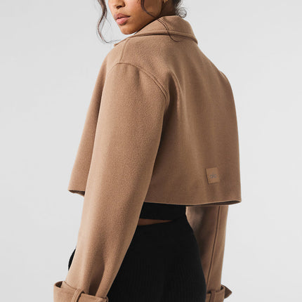 alo Women's Wool Cropped Metro Trench - Toasted Almond
