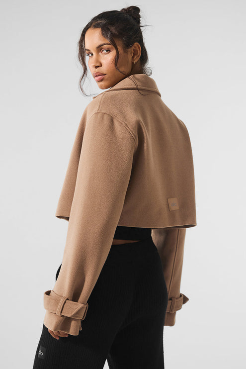 alo Women's Wool Cropped Metro Trench - Toasted Almond