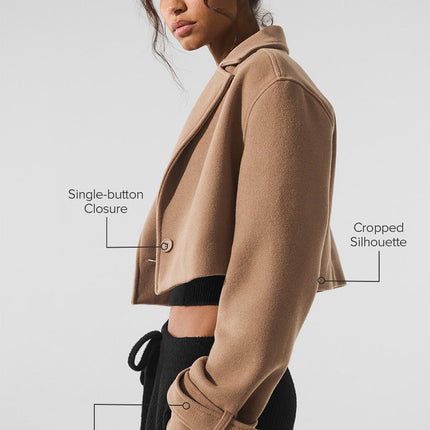 alo Women's Wool Cropped Metro Trench - Toasted Almond