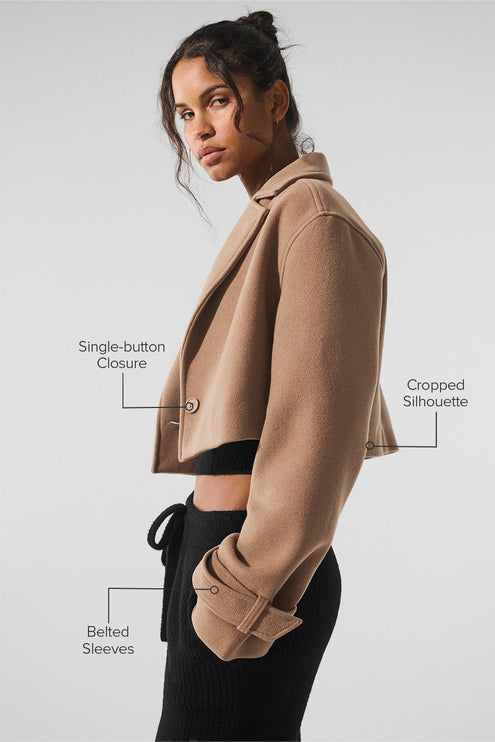 alo Women's Wool Cropped Metro Trench - Toasted Almond