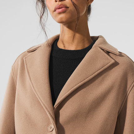 alo Women's Wool Cropped Metro Trench - Toasted Almond