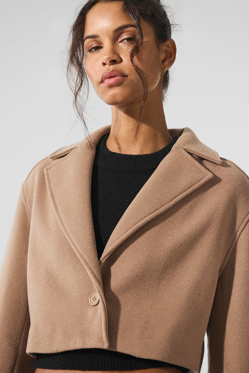 alo Women's Wool Cropped Metro Trench - Toasted Almond