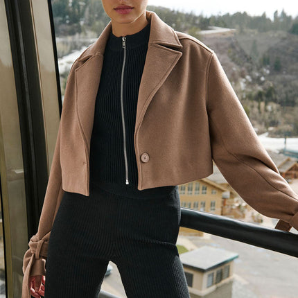 alo Women's Wool Cropped Metro Trench - Toasted Almond