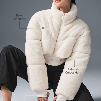 alo Women's Sherpa Main Act Corset Puffer - Ivory