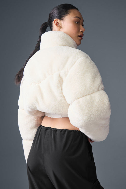 alo Women's Sherpa Main Act Corset Puffer - Ivory