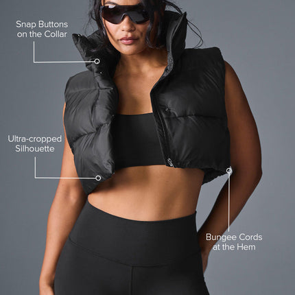 alo Women's Cropped Gold Rush Puffer Vest - Black
