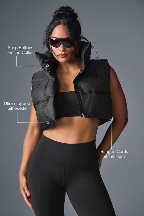 alo Women's Cropped Gold Rush Puffer Vest - Black