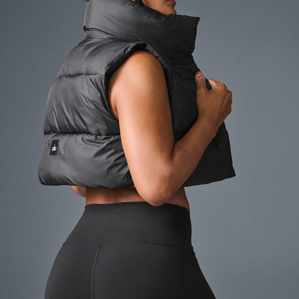 alo Women's Cropped Gold Rush Puffer Vest - Black