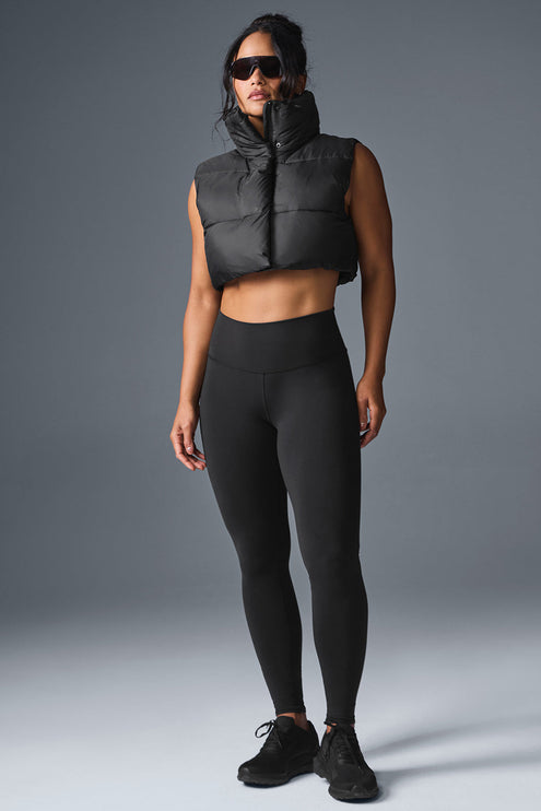 alo Women's Cropped Gold Rush Puffer Vest - Black