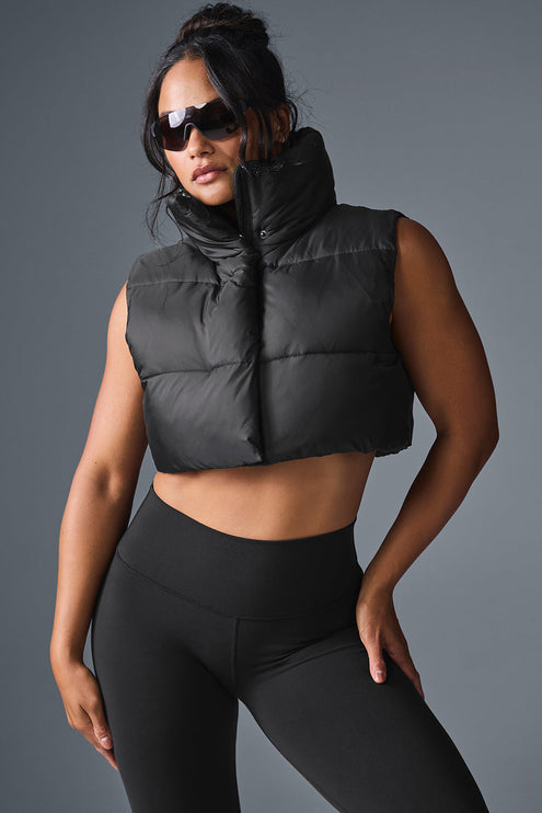 alo Women's Cropped Gold Rush Puffer Vest - Black