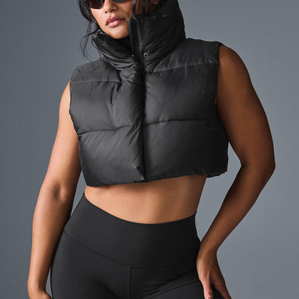 alo Women's Cropped Gold Rush Puffer Vest - Black