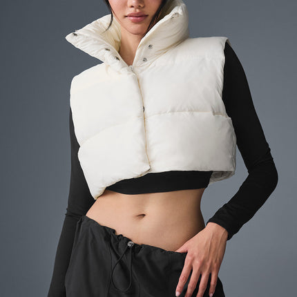 alo Women's Cropped Gold Rush Puffer Vest - Ivory