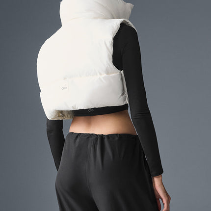 alo Women's Cropped Gold Rush Puffer Vest - Ivory