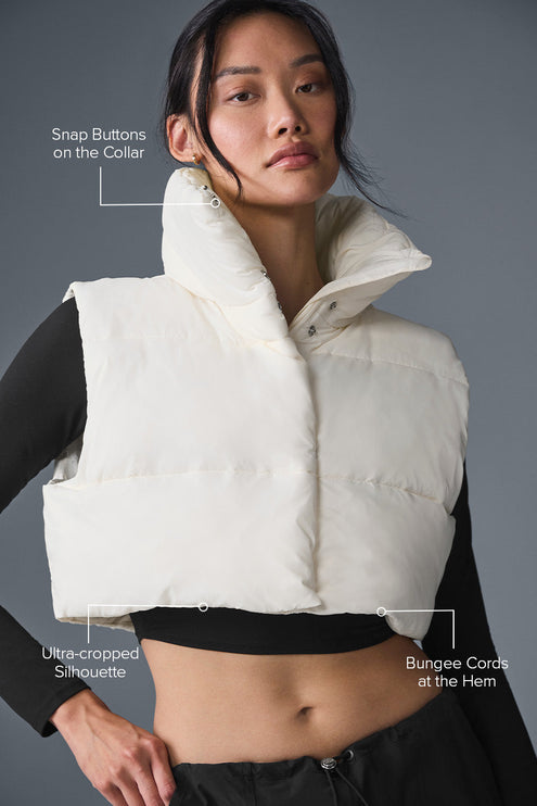 alo Women's Cropped Gold Rush Puffer Vest - Ivory