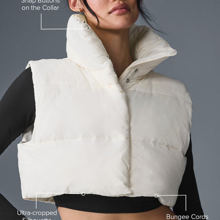 alo Women's Cropped Gold Rush Puffer Vest - Ivory