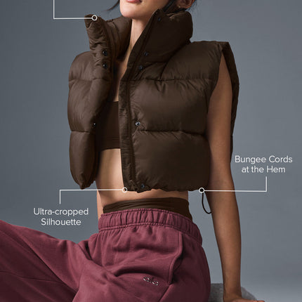 alo Women's Cropped Gold Rush Puffer Vest - Espresso
