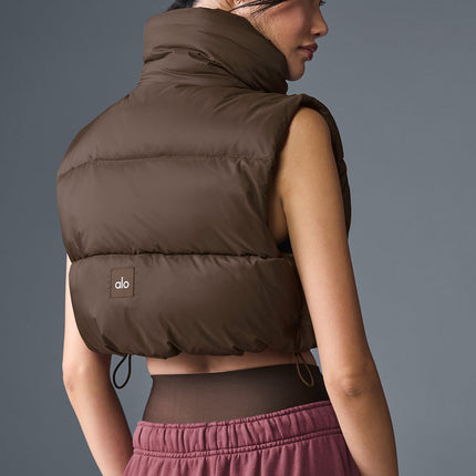 alo Women's Cropped Gold Rush Puffer Vest - Espresso