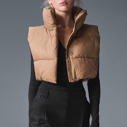 alo Women's Cropped Gold Rush Puffer Vest - Toasted Almond