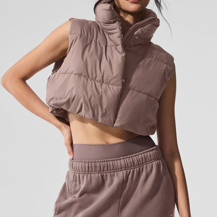 alo Women's Extreme Cropped Gold Rush Puffer Vest - Mushroom
