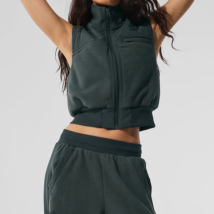 alo Women's Polar Fleece Wintry Mix Vest - Charcoal Green