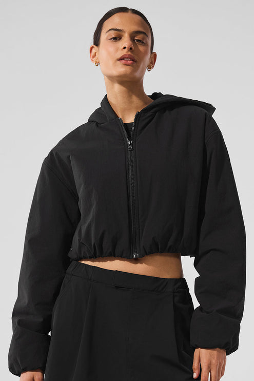 alo Women's Cropped Mountain Peak Full-Zip Hoodie - Black