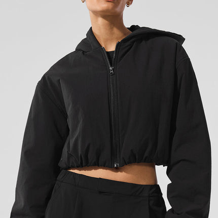 alo Women's Cropped Mountain Peak Full-Zip Hoodie - Black