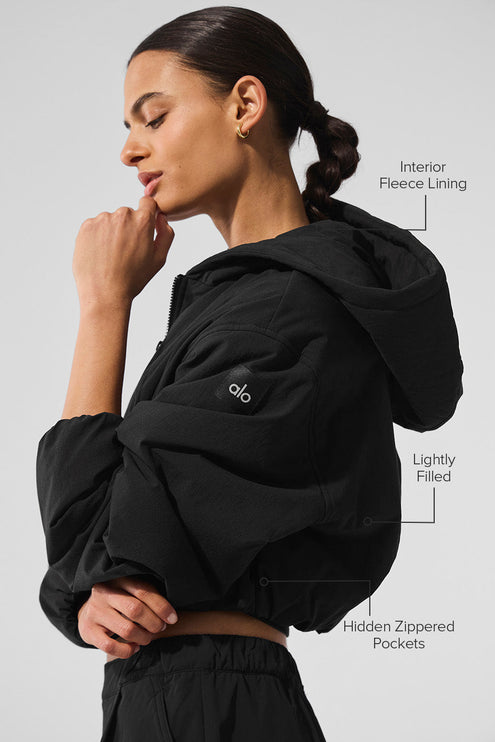 alo Women's Cropped Mountain Peak Full-Zip Hoodie - Black