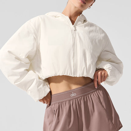 alo Women's Cropped Mountain Peak Full-Zip Hoodie - Ivory