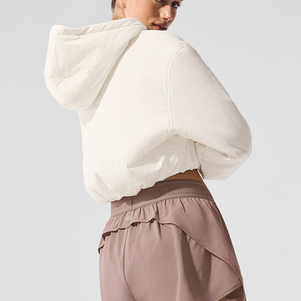 alo Women's Cropped Mountain Peak Full-Zip Hoodie - Ivory