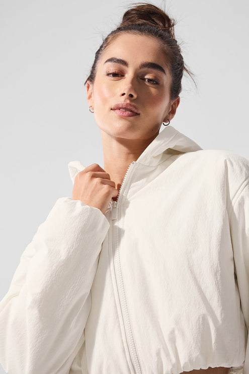 alo Women's Cropped Mountain Peak Full-Zip Hoodie - Ivory