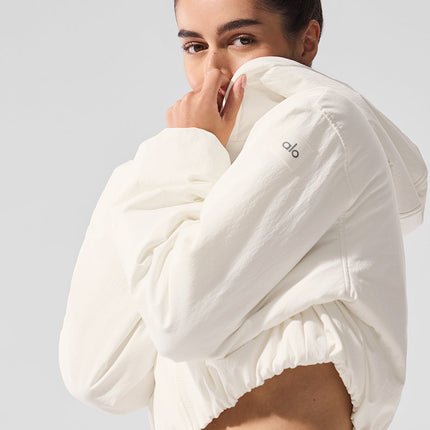 alo Women's Cropped Mountain Peak Full-Zip Hoodie - Ivory