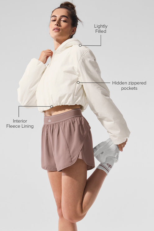 alo Women's Cropped Mountain Peak Full-Zip Hoodie - Ivory