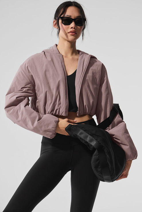 alo Women's Cropped Mountain Peak Full-Zip Hoodie - Mushroom