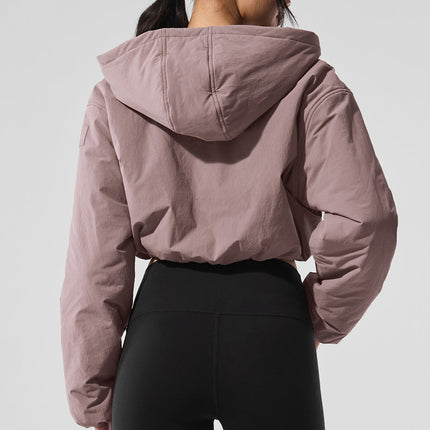 alo Women's Cropped Mountain Peak Full-Zip Hoodie - Mushroom