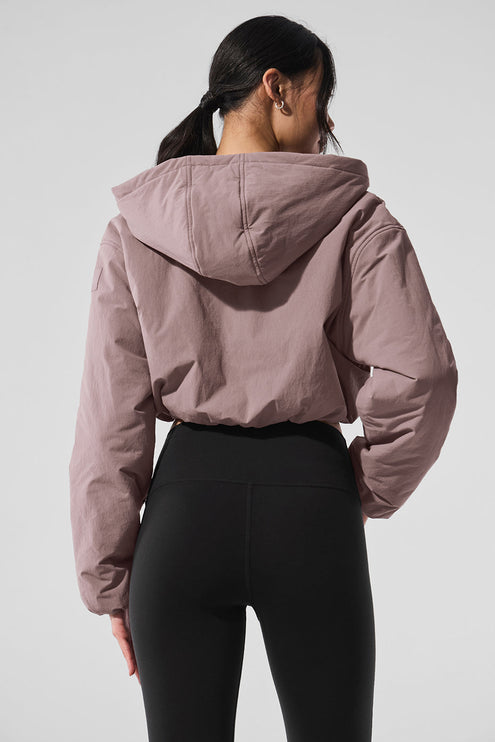 alo Women's Cropped Mountain Peak Full-Zip Hoodie - Mushroom