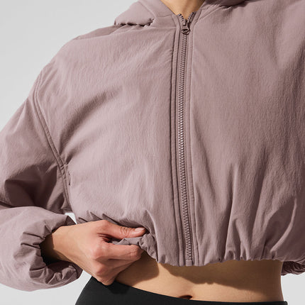 alo Women's Cropped Mountain Peak Full-Zip Hoodie - Mushroom