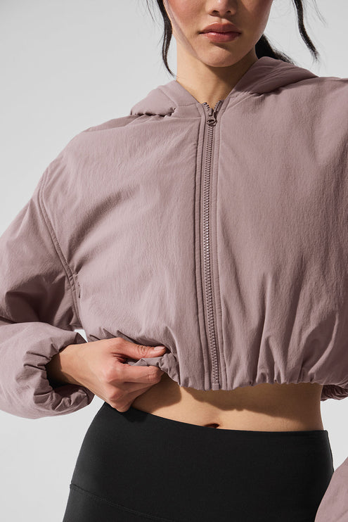 alo Women's Cropped Mountain Peak Full-Zip Hoodie - Mushroom