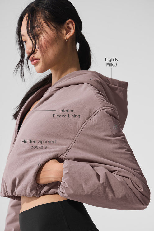 alo Women's Cropped Mountain Peak Full-Zip Hoodie - Mushroom