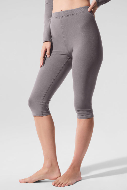 alo Women's Washed Alosoft High-Waist Iconic 90's Capri - Cool Grey Wash