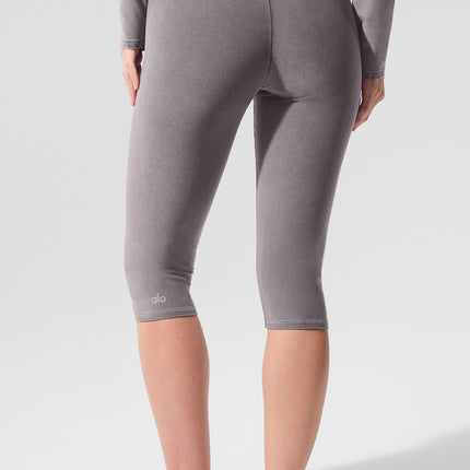 alo Women's Washed Alosoft High-Waist Iconic 90's Capri - Cool Grey Wash