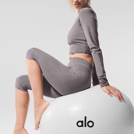 alo Women's Washed Alosoft High-Waist Iconic 90's Capri - Cool Grey Wash