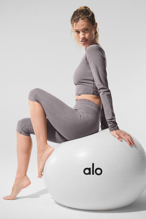 alo Women's Washed Alosoft High-Waist Iconic 90's Capri - Cool Grey Wash