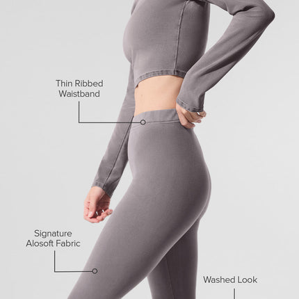 alo Women's Washed Alosoft High-Waist Iconic 90's Capri - Cool Grey Wash