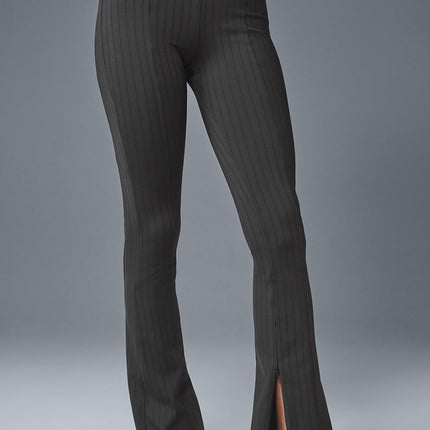 alo Women's High-Waist Pinstripe Zip It Flare Legging - Anthracite/Black