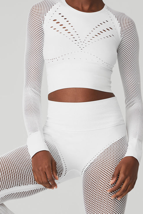 alo Women's Seamless High-Waist 7/8 Limitless Open Air Legging - White