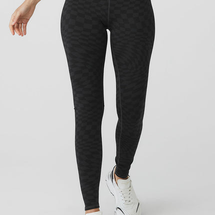 alo Women's Jacquard High-Waist Checkered Legging - Black/Anthracite