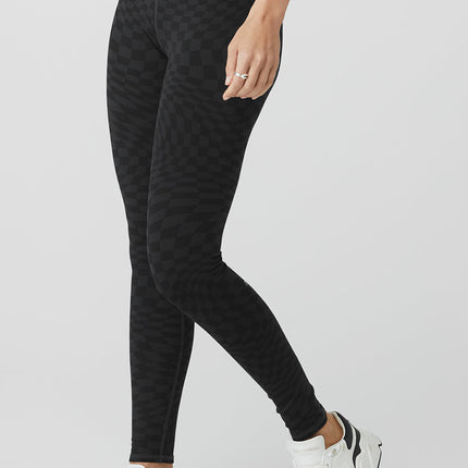 alo Women's Jacquard High-Waist Checkered Legging - Black/Anthracite