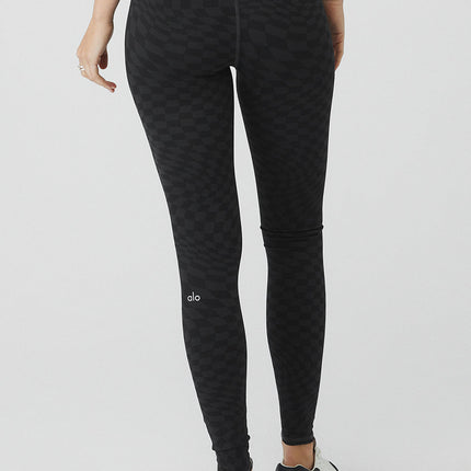 alo Women's Jacquard High-Waist Checkered Legging - Black/Anthracite